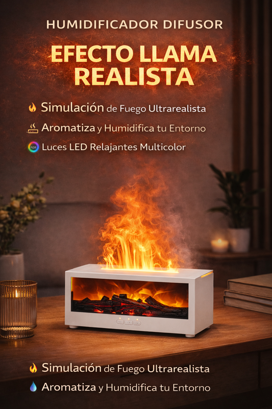 Humidificador Difusor Chimenea con Efecto Llama LED – Aromaterapia Relajante