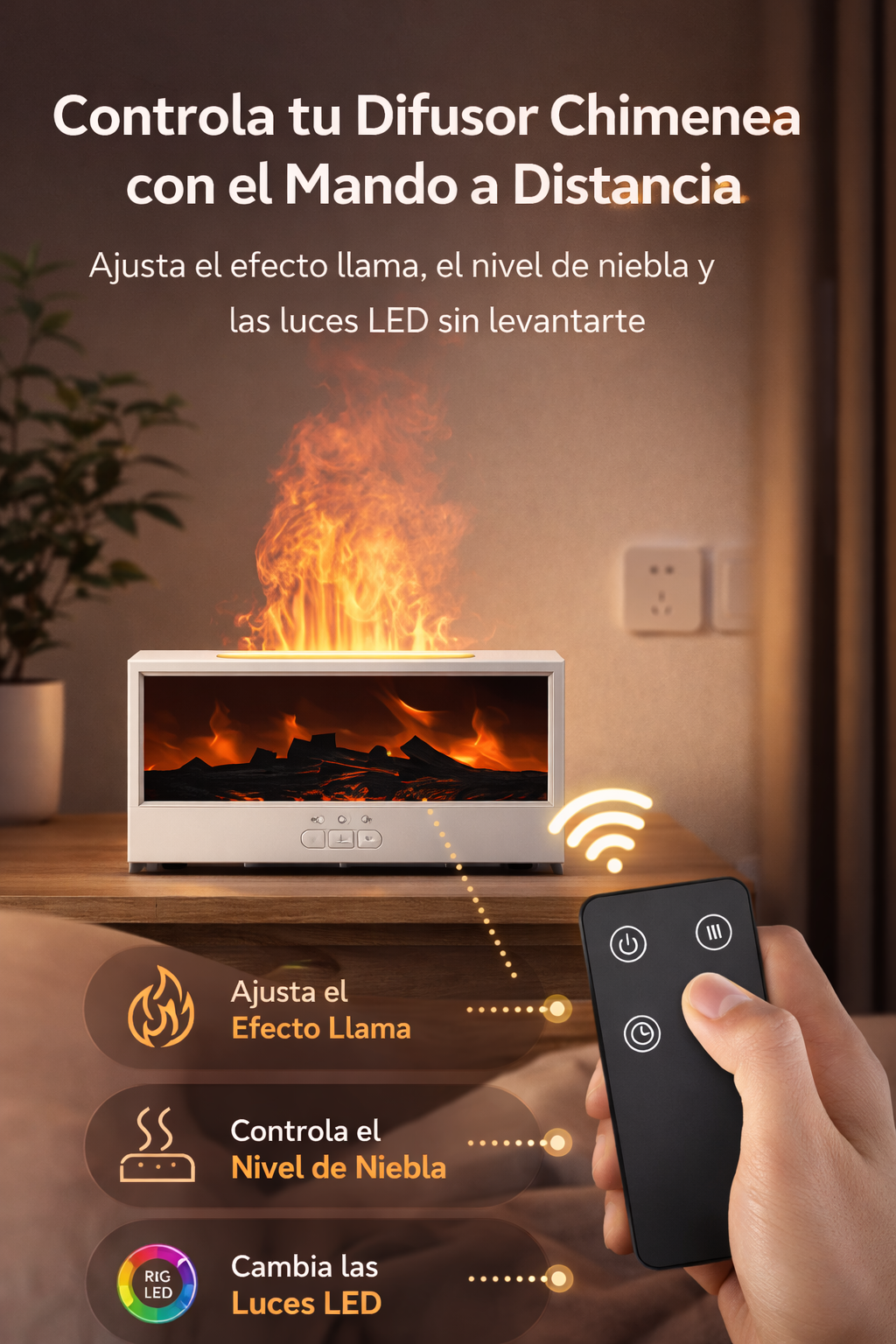 Humidificador Difusor Chimenea con Efecto Llama LED – Aromaterapia Relajante