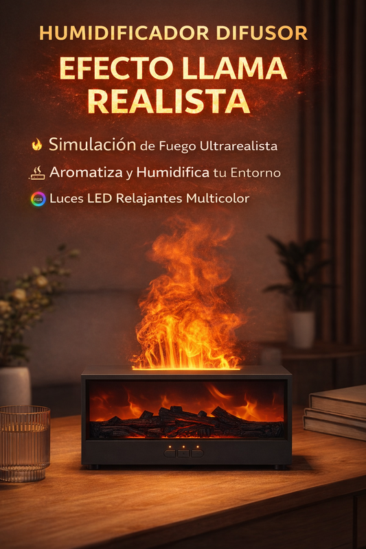 Humidificador Difusor Chimenea con Efecto Llama LED – Aromaterapia Relajante